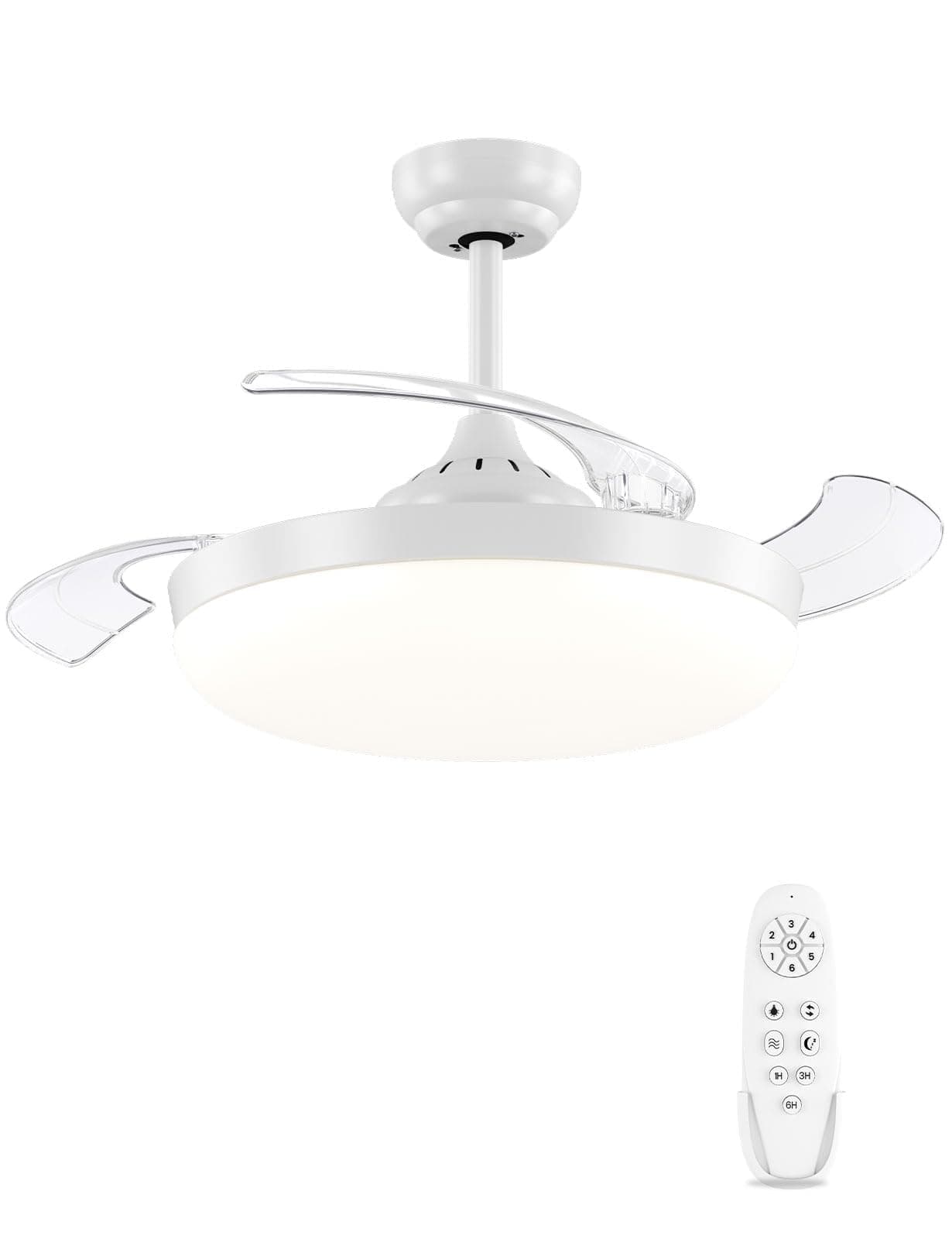 AUTODAY Ventilador de Techo con Luz Lámpara LED 36W, Diámetro 107cm, Aspas Retráctiles Invisibles, Motor DC Silencioso, Mando a Distancia, 6 Velocidades, Memoria
