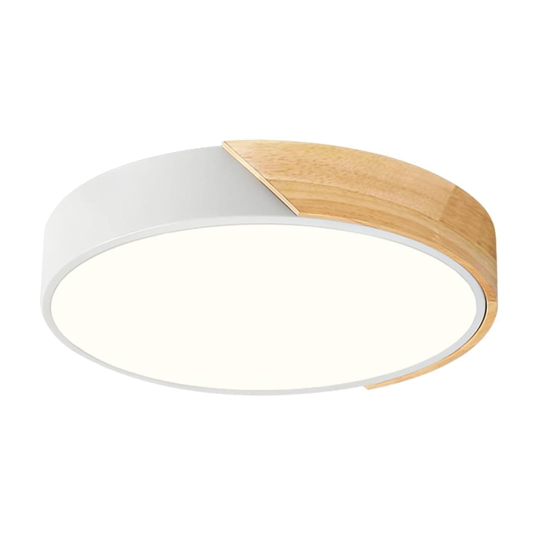 Qamra Plafonnier LED, Plafonniers Modernes en Bois Blanc 30 cm, Plafonnier Rond 24W pour Salon, Chambre à Coucher, Cuisine, Couloir 4000K