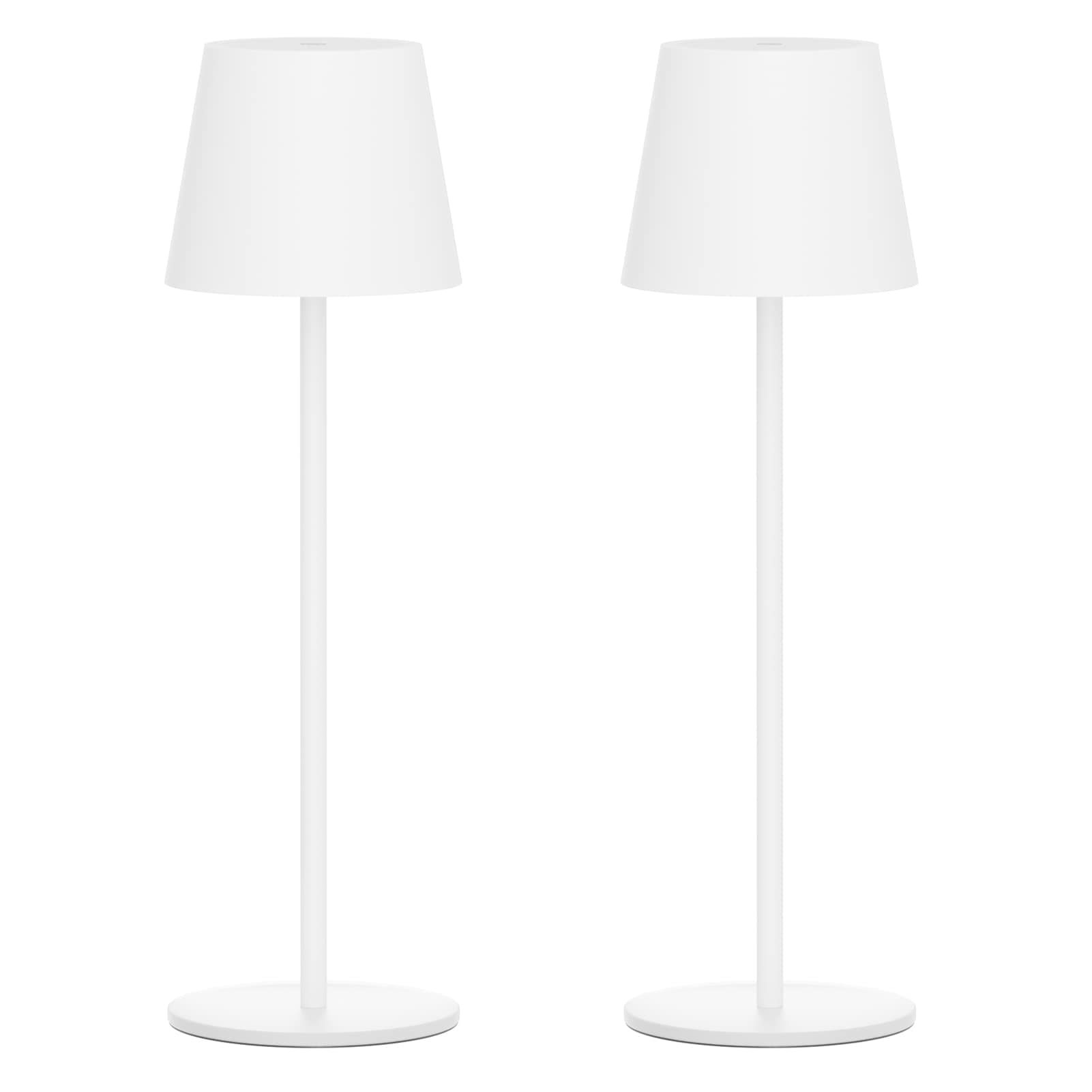 Klighten 2 Piezas LED Recargable Lámpara de mesa con batería, Regulable Lámpara de escritorio Aluminio con USB-C Carga, 3000K de Luz Cálida, Imperméable IP54, para Interiores y Exteriore, Blanco