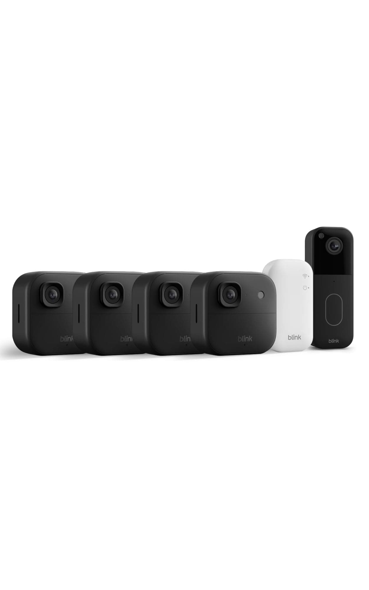 Cámara exterior 2K+ Blink + Videotimbre Blink adicional — cámara de seguridad inteligente inalámbrica, resolución de vídeo 2K, módulo de sincronización básico Incluido: sistema de 4 cámaras, Negro