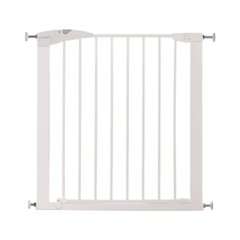Munchkin Valla de Seguridad Infantil, Barrera de Escalera para Bebés y Niños Pequeños, Valla de Montaje Fácil sin Tornillos, Puerta de Seguridad para Bebé, Valla Metálica, 76-82 cm, Blanco