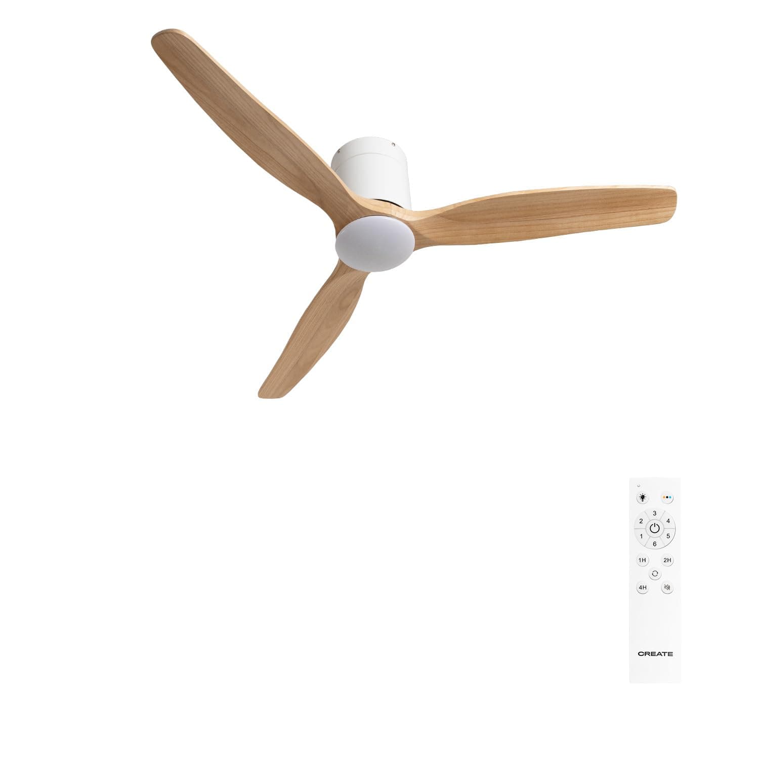 CREATE / WIND CALM SLIM LIGHT/Ventilateur de plafond avec lumière bois clair télécommande / 40W, Programmable, Ø132 cm, 6 vitesses, plafonnier slim light, fonction été-hiver, LED 3 températures