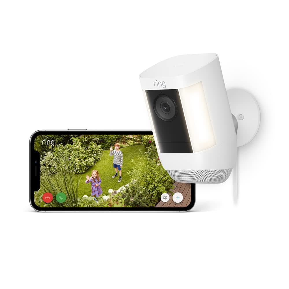 Ring Videocamera Pro con faretti (plug-in) (Spotlight Cam Pro Plug-In) | Videocamera esterna, Video 2K con Ring Vision, rilevazione di movimento 3D | Prova gratuita di 30 giorni del piano Ring Home