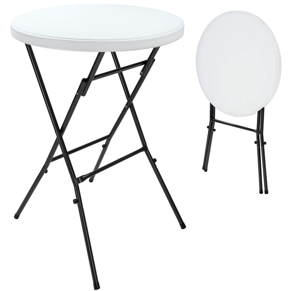 CASARIA® Set 2 Mesas Altas Bar Ø 72 cm Redonda 110 cm Altura Plegable Mesa Bistró Jardín Eventos Blanco