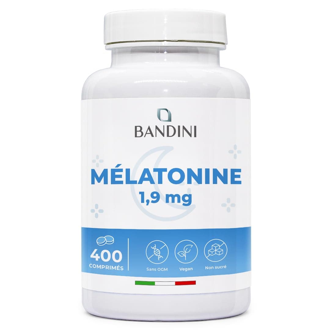 Bandini® Mélatonine 400 Comprimés, pure 1,9 mg - Pour +1 An - Sommeil Rapide et Repos - Complément Alimentaire de Melatonin Fortement Dosé - Endormissement, Pour Dormir - Décalage Horaire, Jet Lag