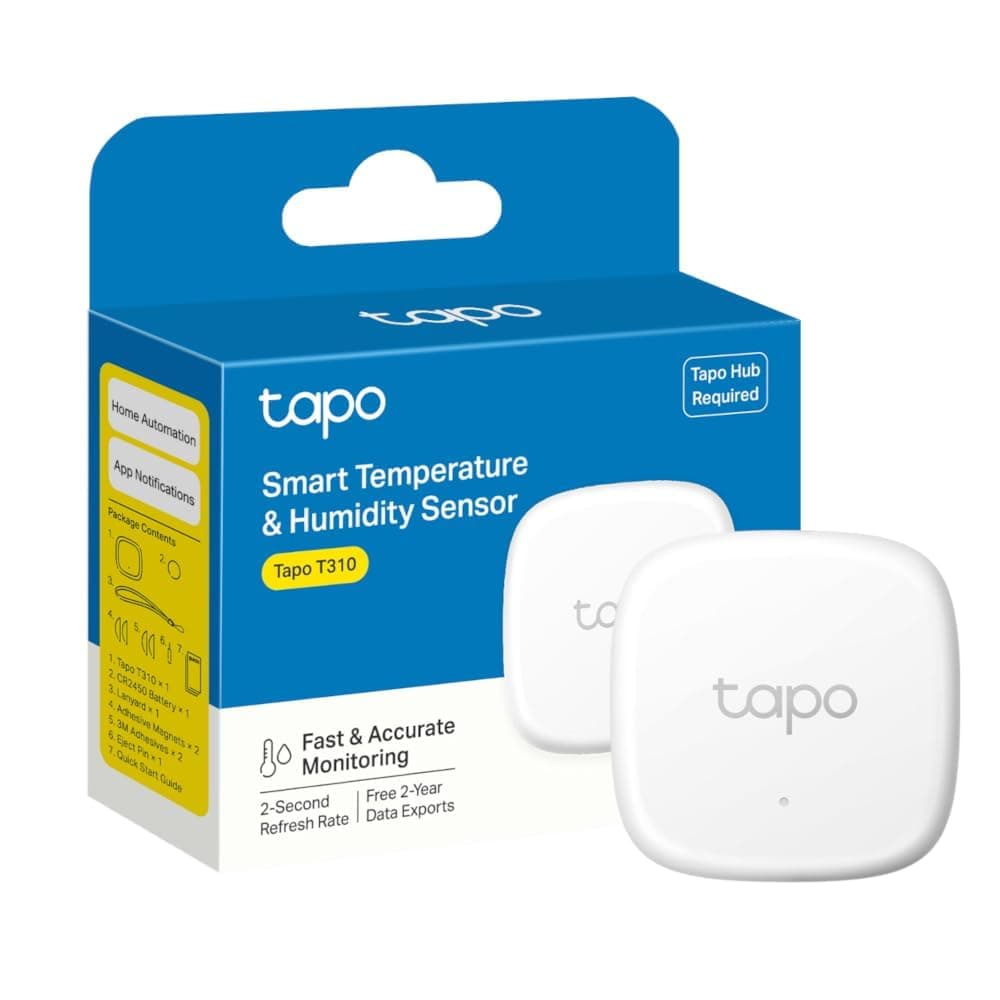 Tapo Thermomètre Intérieur Connecté WiFi, Hygromètre Température T310 | Haute précision, alertes instantanées via appli, idéal pour chambre bébé/serre/cave/frigo, autonomie 2 ans, Tapo Hub requis