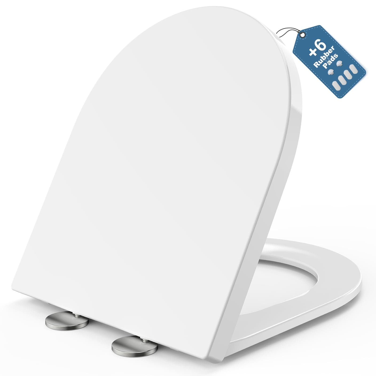 MEEJEE Tapa WC Universal Amortiguada Larga D-Forma 460x365 mm, Tapadera WC de Duroplast, Tapa de Vater Quick Release, Tapa WC Montaje Fácil, Tapa Inodoro con Cierre Suave, Asiento Inodoro Blanco