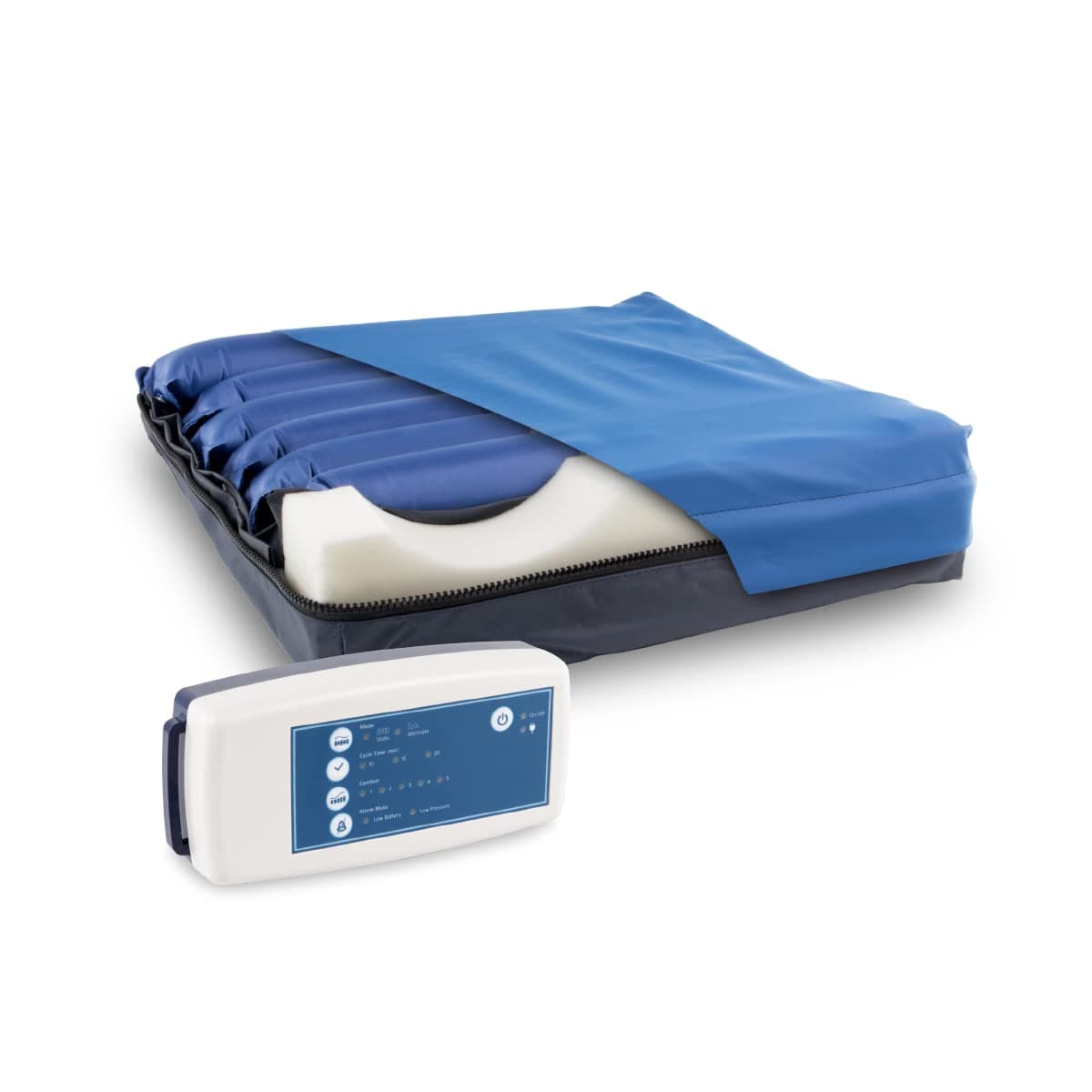 Mobiclinic Pro, Cojín antiescaras, De Aire, Ares, Marca española, con compresor Regulable, Alternancia Celdas, Funda Impermeable, Silla Oficina, Lumbar, para Ruedas, Azul