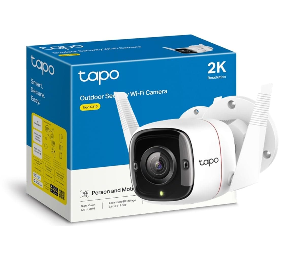 Tapo Camara Vigilancia WiFi Exterior,Cámara 2K 3MP sin batería,IP66 a Prueba de Agua y Polvo, hasta 30m Visión Nocturna, Detección de Movimiento & Alarma Instantánea,Admite Tarjeta SD de 128GB