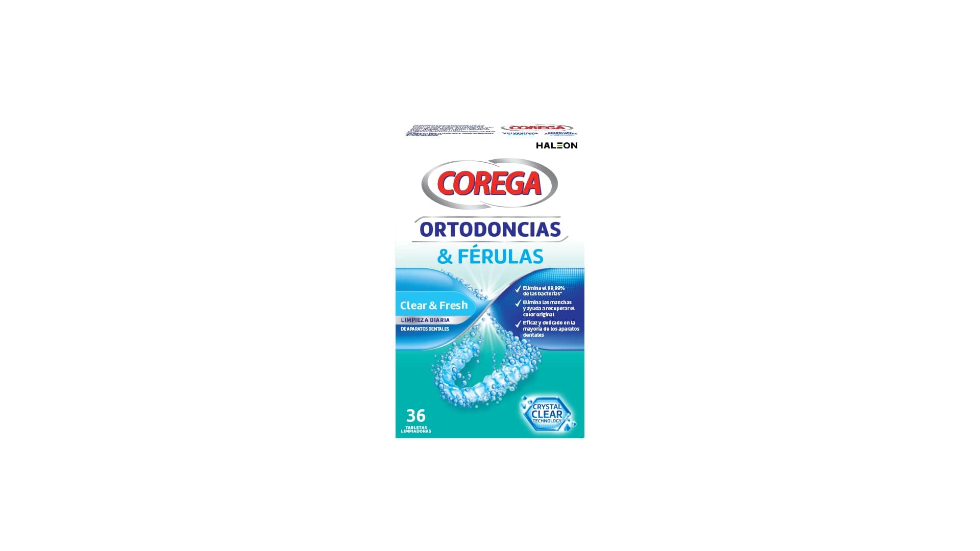 Corega Tabletas Limpiadoras Para Ortodoncias y Férula Dental, Limpieza Rápida y Fácil de Usar, 36 Tabletas