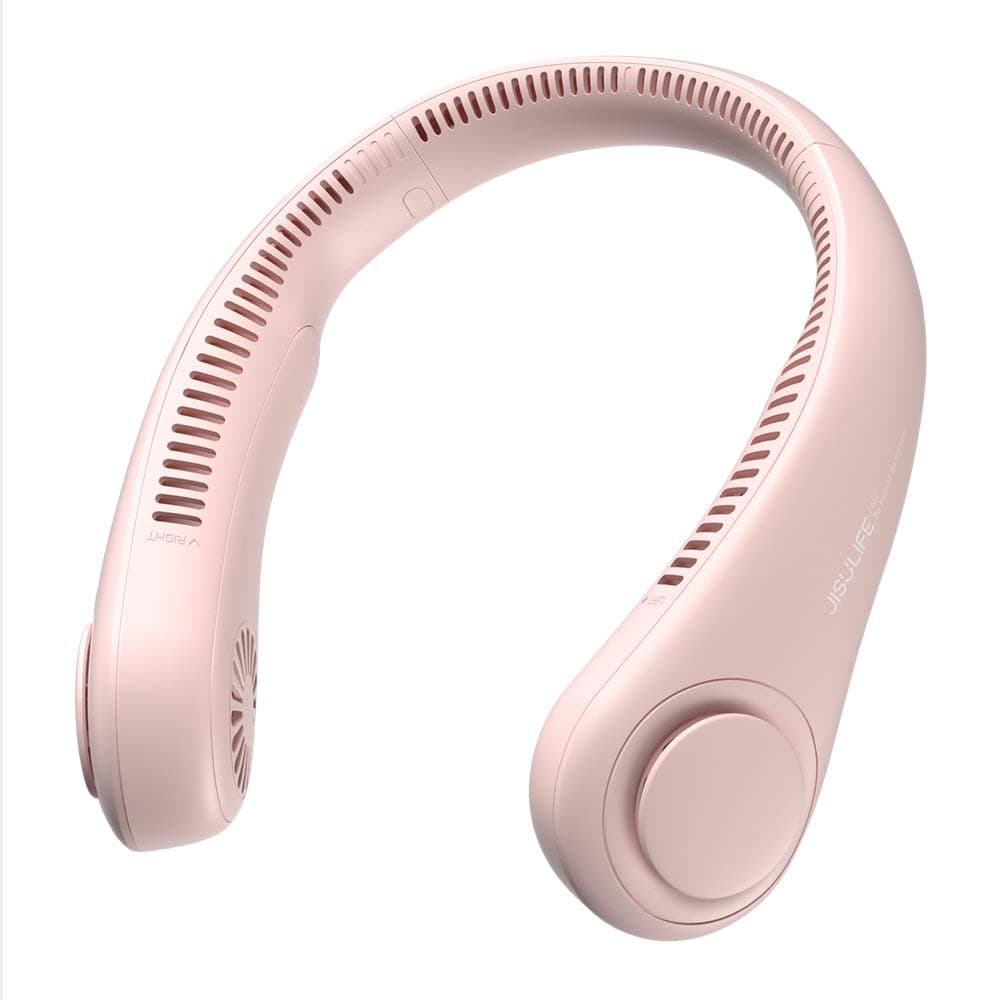 JISULIFE Ventilateur de Cou Portable, Ventilateur Mains Libres Sans Pale, Ventilateur Personnel Portable Fonctionnant Avec Une Batterie de 4000 mAh, Ventilateur USB, 3 Vitesses - Rose