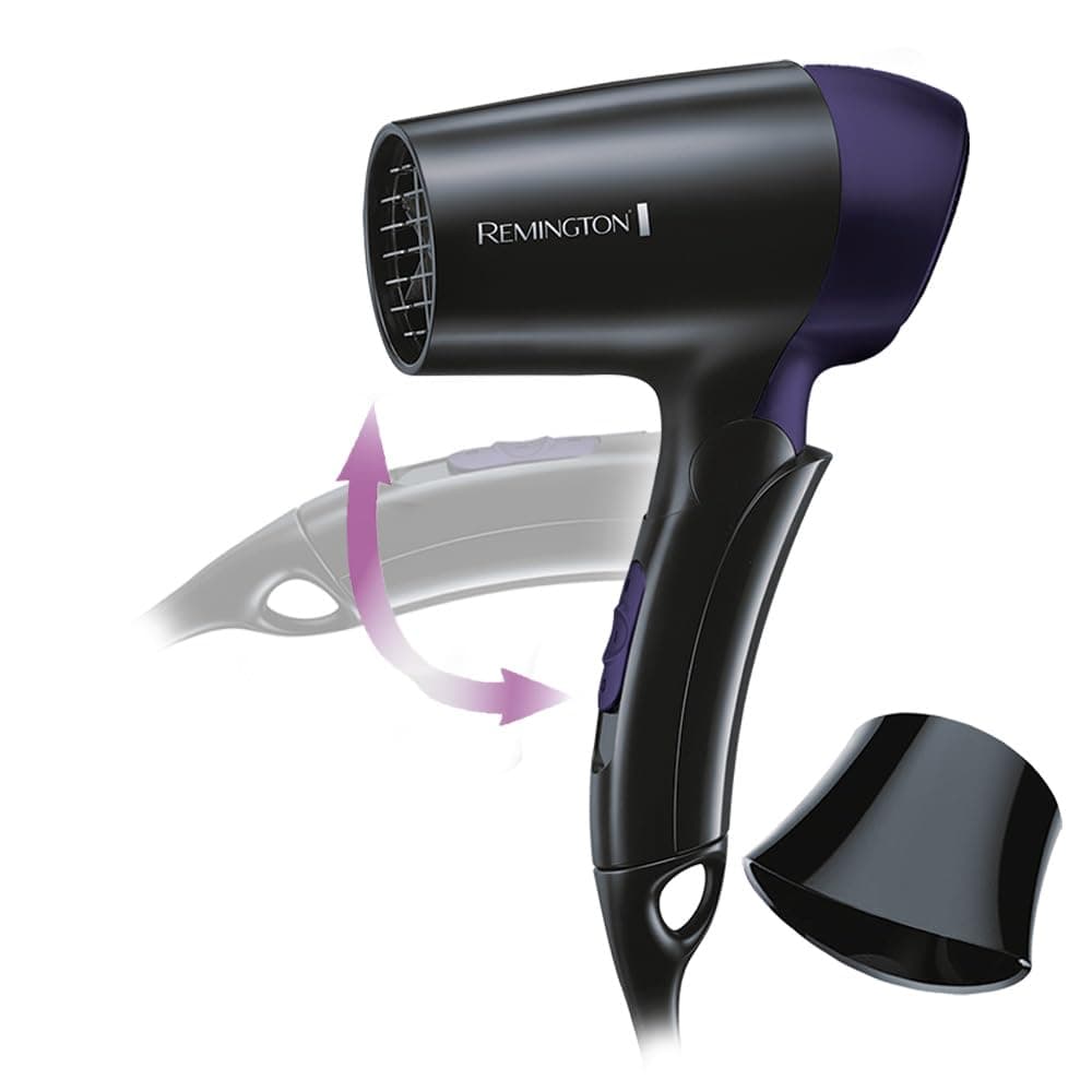 Remington Asciugacapelli 1400W - Estremamente piccolo e pieghevole - Asciugacapelli da Viaggio, Bocchetta per lo styling, 2 livelli di riscaldamento e ventola, On the Go D2400