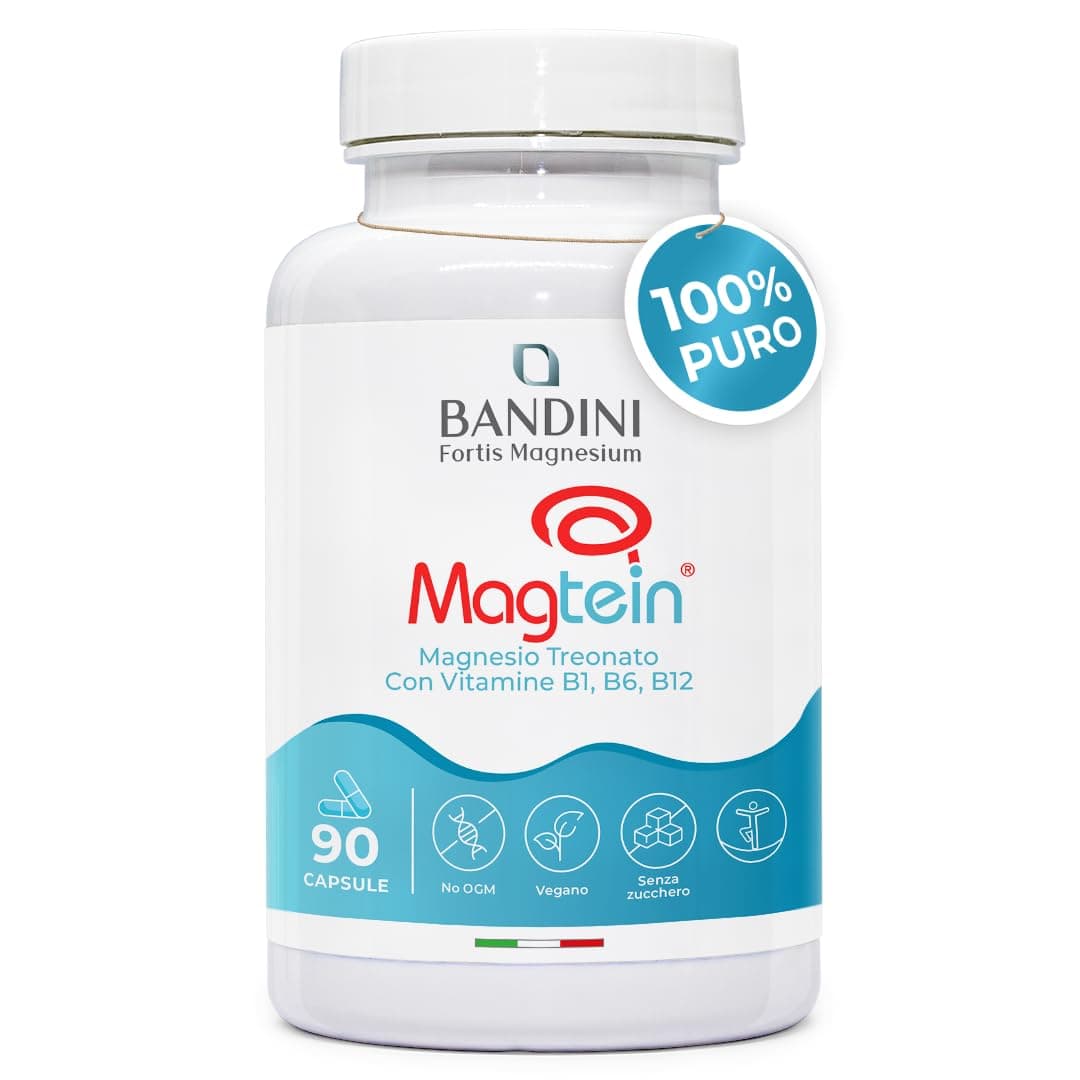 Bandini® Magnesio L-Treonato Magtein® | 2000mg per Dose con Vitamine B1 B6 e B12 | 90 Capsule Vegane | Formula Avanzata per Energia, Memoria e Sistema Nervoso | Alta Qualità | Prodotto in Italia