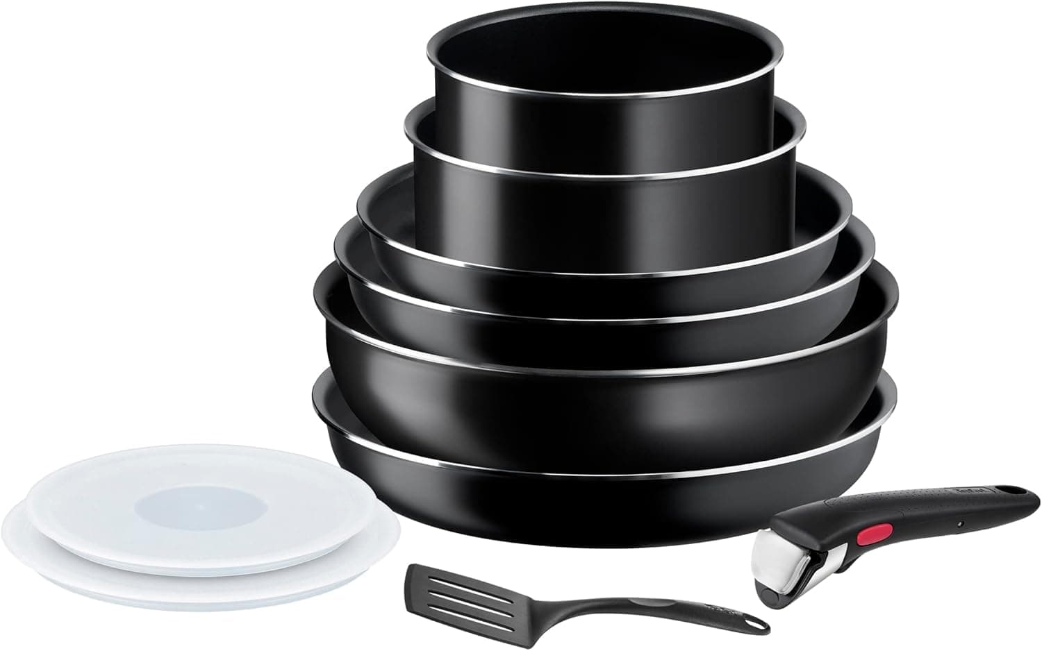 Tefal Ingenio Easy On - Juego de 3 Sartenes 22/24/26 cm + 2 Cazos 16/18 cm + Wok 26 cm + Mango extraíble + 3 Accesorios No apto inducción, antiadherentes, Thermo-signal