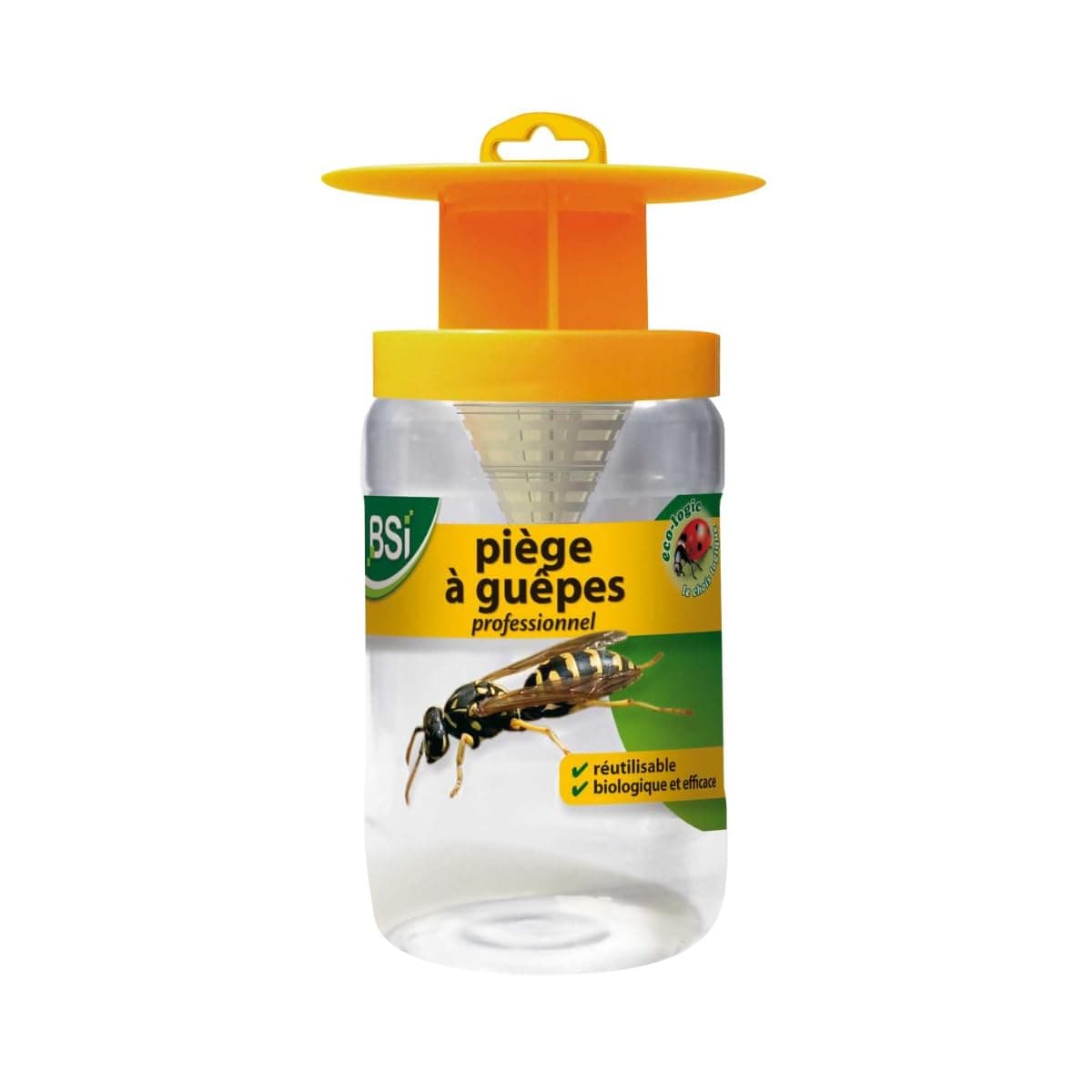 BSI - Piège A Guêpes Et Frelons - Adapté Aux Frelons Asiatiques - Naturel - Réutilisable, Translucide / Jaune