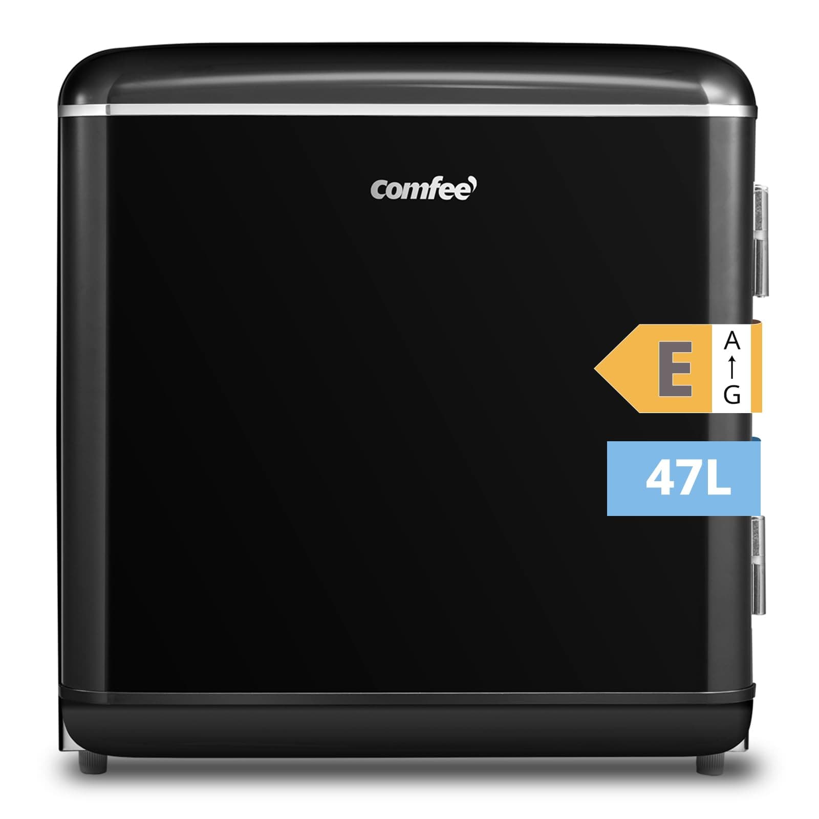Comfee' RCD50BL2EURT(E) Mini Réfrigérateur Monoporte, 47L, Design Rétro, avec Compartiment Réfrigérant, Thermostats Réglables, Faible Bruit, Adapté à la Maison et au Bureau, Noir