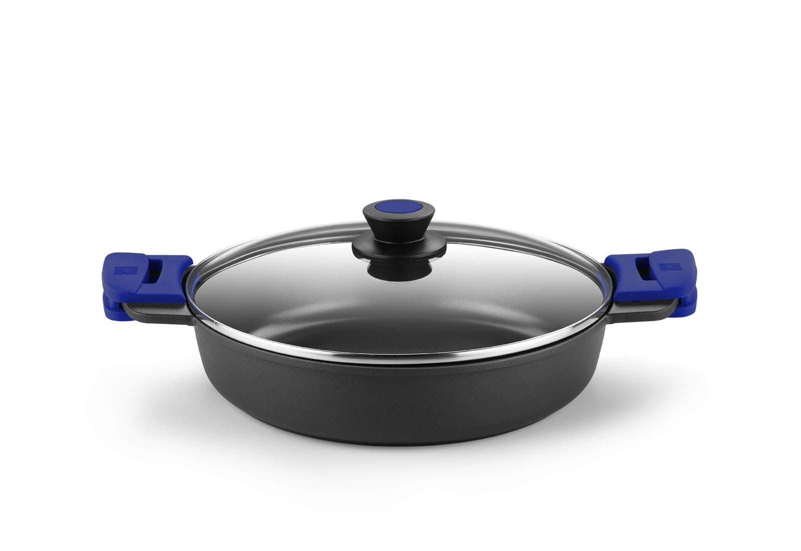 BRA Advanced | Cacerola baja 28 cm de aluminio fundido | Con Antiadherente, sin PFOA Reforzado de Rendimiento Superior, Negro Y Azul