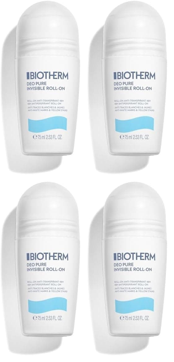 Biotherm, Deo Pure, Desodorante Roll-On, Antitranspirante 48H, Antimanchas Blancas y Amarillas, Para Pieles Sensibles y de Todo Tipo, 75 ml (Paquete de 4)