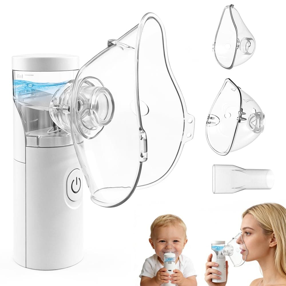 Nebulizador bebe & adultos, Nebulizador portatil para uso doméstico con 2 mascarillas y boquilla, nebulizador niños y adultos apto para uso doméstico y viajes(Blanco)