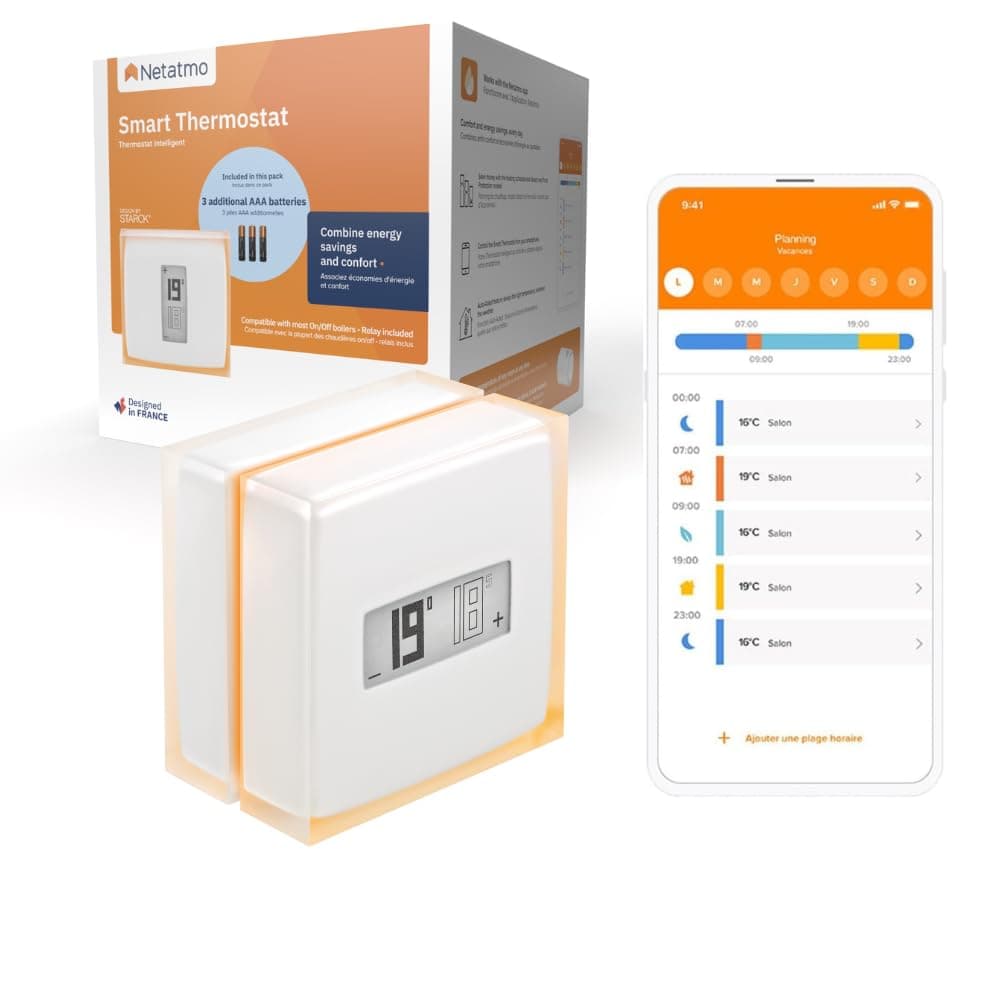 Netatmo Thermostat Connecté et Intelligent Économe en Énergie –WiFi- Réduisez Les Factures & Contrôlez Le Chauffage à Distance par Application, Compatible avec Les Chaudières Individuelles, NTH01-AMZ
