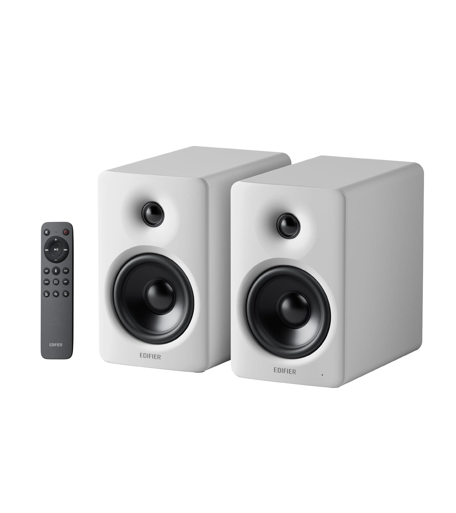 Edifier M90 Altavoces de estantería, 100W RMS Altavoces de Escritorio, Audio Hi-Res, LDAC, Bluetooth 6.0 Altavoces Compactos, HDMI eARC/Optical/USB-C/AUX Entrada, Control Remoto para TV/PC - Blanco