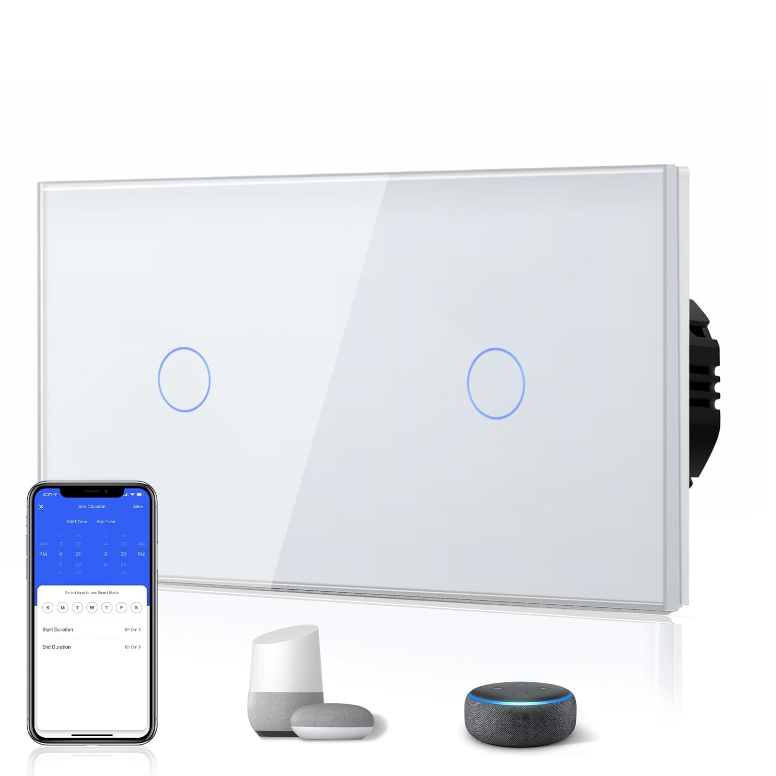 BSEED Interruptor Inteligente WIFI,Interruptores Tactil Con Cristal,Compatible con Alexa,Tuya y Smart Life,Requiere Cable Neutro,1 Gang 1 Vía,157mm Blanco