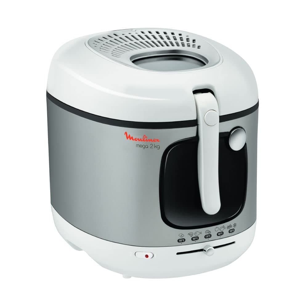 Moulinex - Friteuse Mega Cuve Silver - 2 kg de frites - Blanc | Friteuse électrique avec huile pour 8 personnes - Tamis filtrant breveté - Nettoyage facile - Thermostat réglable 150-190°C