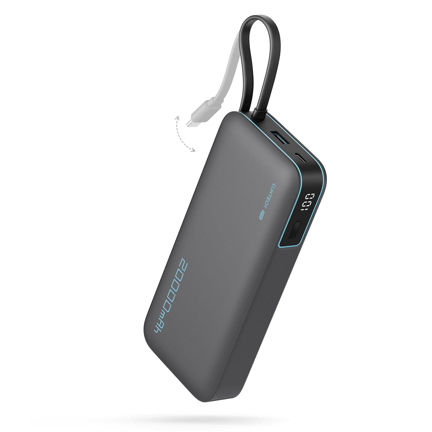 CUKTECH 45W Batterie Externe 20000mAh Power Bank, Batterie Externe Charge Rapide avec Cable Intégré USB C, Batterie Portable pour iPhone 17/16/15/14/13, Samsung, Xiaomi, iPad, MacBook, Switch