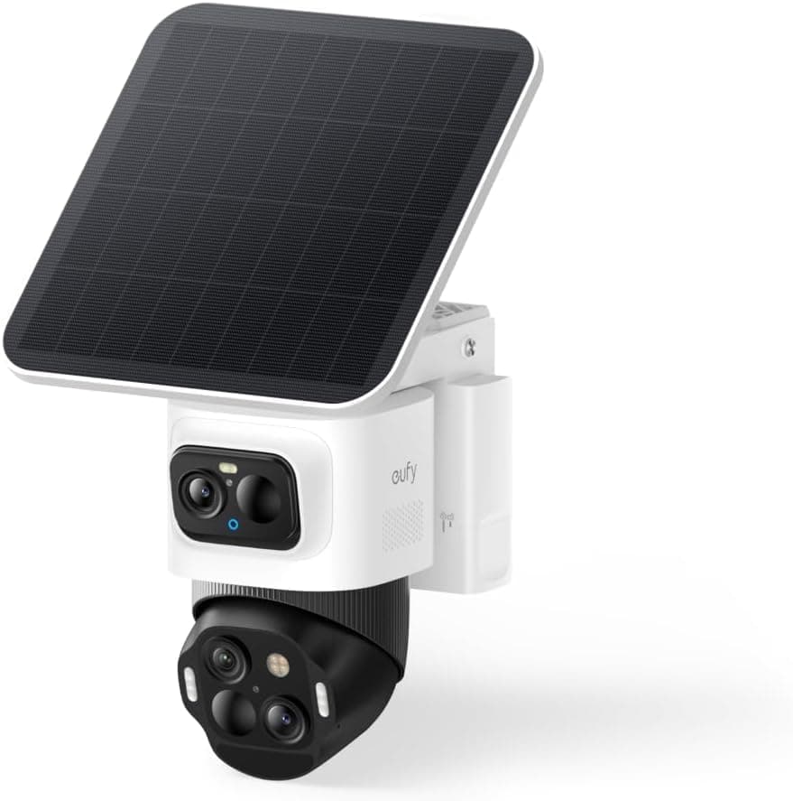 eufy Security eufyCam S4, kabellose Solar‑Outdoor‑Überwachungskamera, 3‑Linsen Bullet‑PTZ‑Kamera, 4K UHD, 360° Multi‑Kamera‑Auto‑Tracking, 8× Hybridzoom, Farbnachtsicht, kompatibel mit HomeBase S380