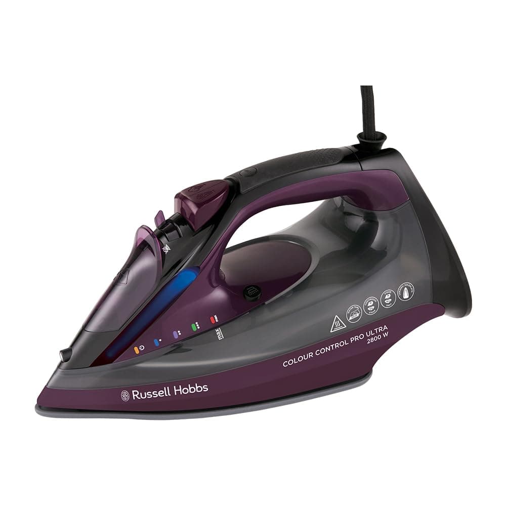 Russell Hobbs Ferro da Stiro, Piastra Ceramica Antiaderente, 195g Colpo Vapore, 50g di Vapore Continuo, Capienza 380ml, Autopulente,Anticalcare,Controllo Colore, 2800W, ColourControlPro 27281-56