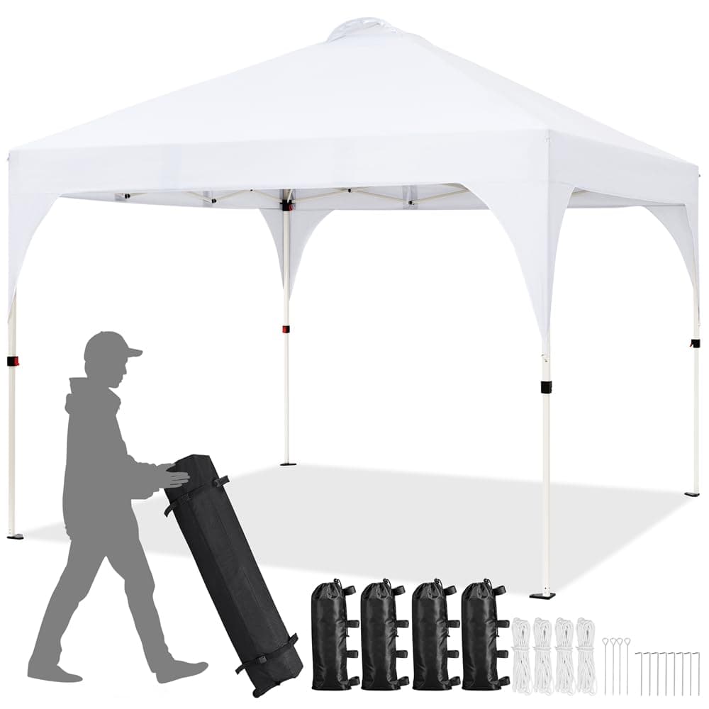 Yaheetech Carpa Plegable 3x3m, Cenador Exterior Impermeable y Antiviento para 8-10 Personas, Carpa Jardín con Ventilación y Bolsa de Transporte, Color Blanco