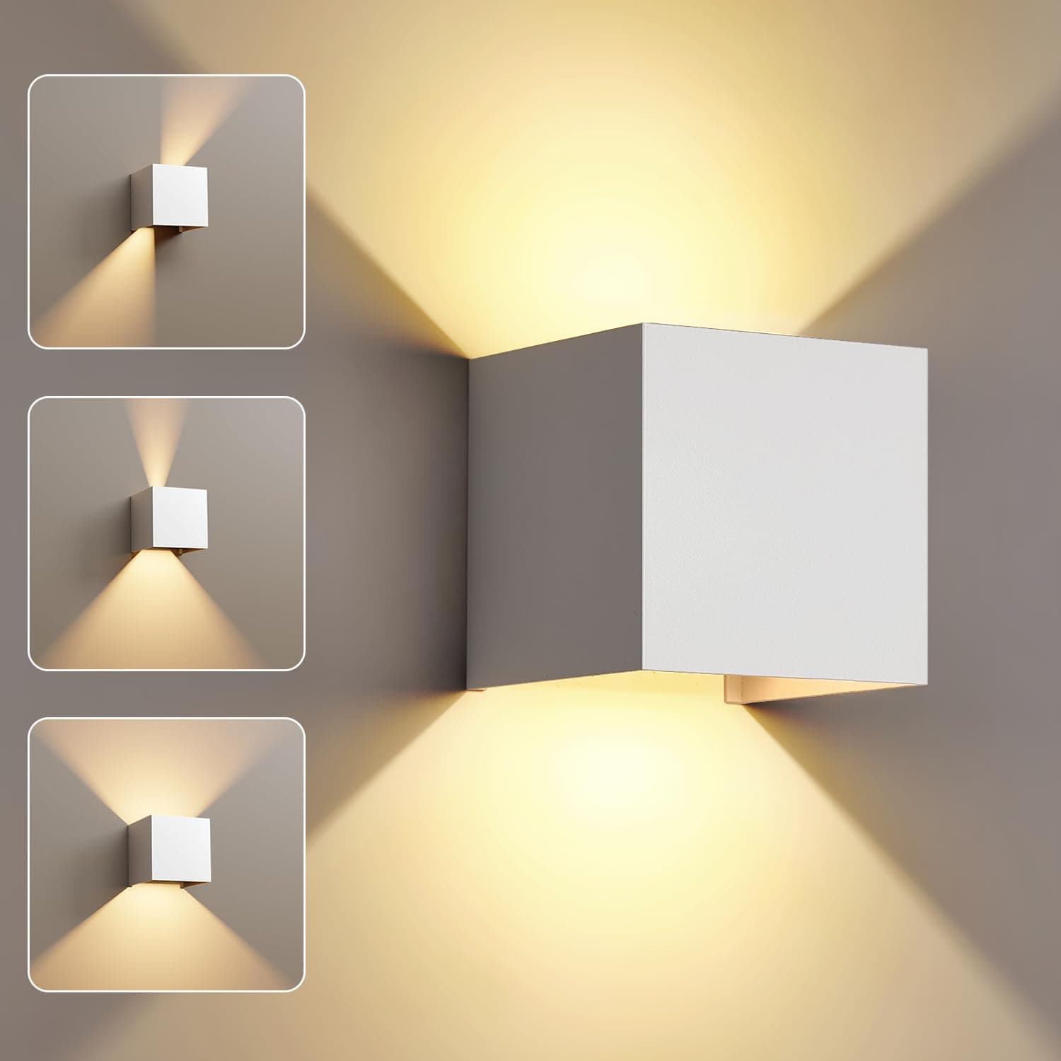 FUPE Applique da Parete Interno/Esterno LED IP65 12W - Luce da Parete Esterno in Bianco con 3 Temperature Colore (3000K/4000K/6500K) e Angolo Regolabile, per Balcone Giardino Corridoi Scale