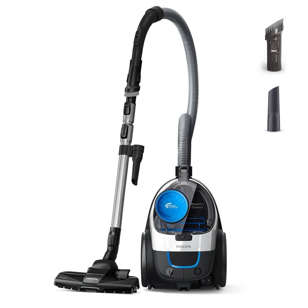 Aspirapolvere senza sacco Philips PowerPro Compact – Leggero, Potenza di Aspirazione 900 W, Bocchetta TriActive Per Pavimenti Duri e Tappeti, Filtro HEPA H13 Antiallergico, PowerCyclone 5 (FC9332/09)