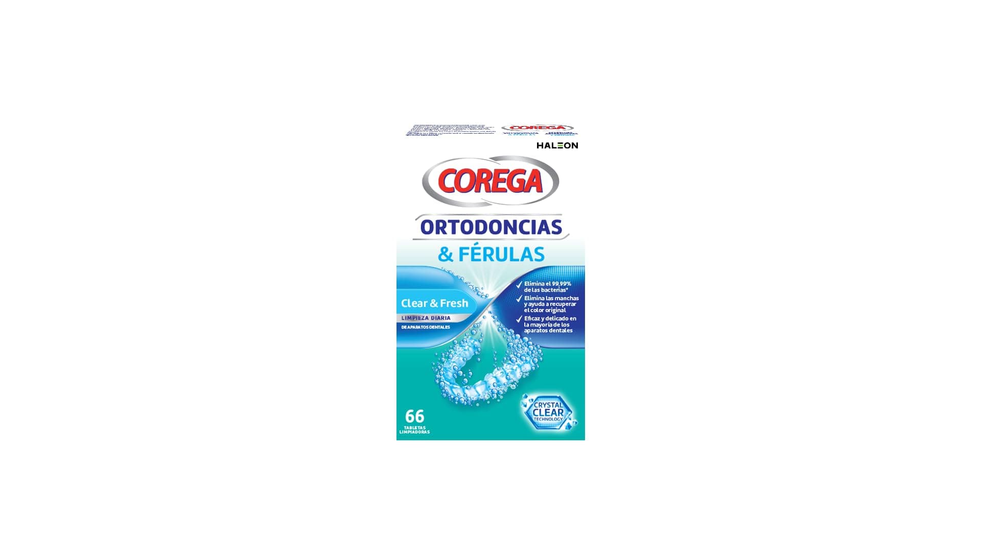 Corega Tabletas limpiadoras para Aparatos dentales, Férula dental y Ortodoncia, Blanco, 66 Unidad (Paquete de 1)