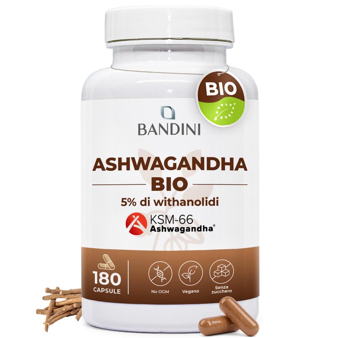Bandini® Ashwagandha BIO KSM-66® Vegan (180 Capsule) - Withania Somnifera 100% Biologica con il 5% di Withanolidi - Integratore Naturale Qualità Premium KSM Pura - Rimedio Ayurvedico per Mente e Corpo