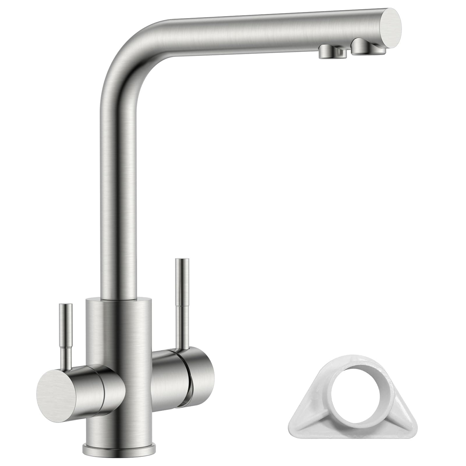 Grifo de cocina de 3 vías, grifo de cocina giratorio 360 ° APPASO, grifo mezclador de cocina 3 en 1 para filtro de agua, grifo de agua potable con 2 palancas, grifo de tres vías