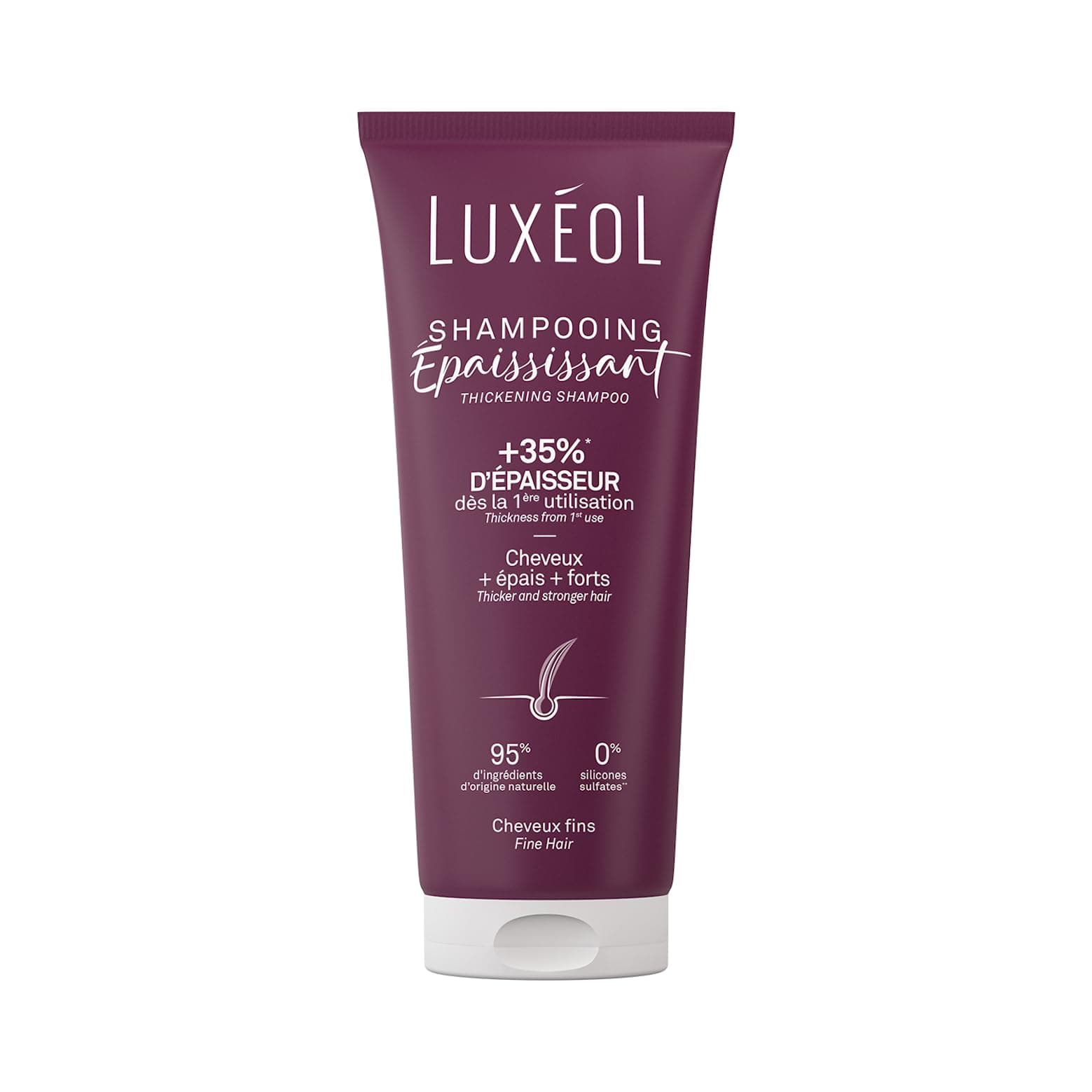 LUXÉOL - Shampooing Épaississant - Augmente le diamètre des cheveux* | Efficacité Prouvée - +35% d'Épaisseur dès la 1ère utilisation* - Sans Silicones - Fabriqué en France - 200 ml