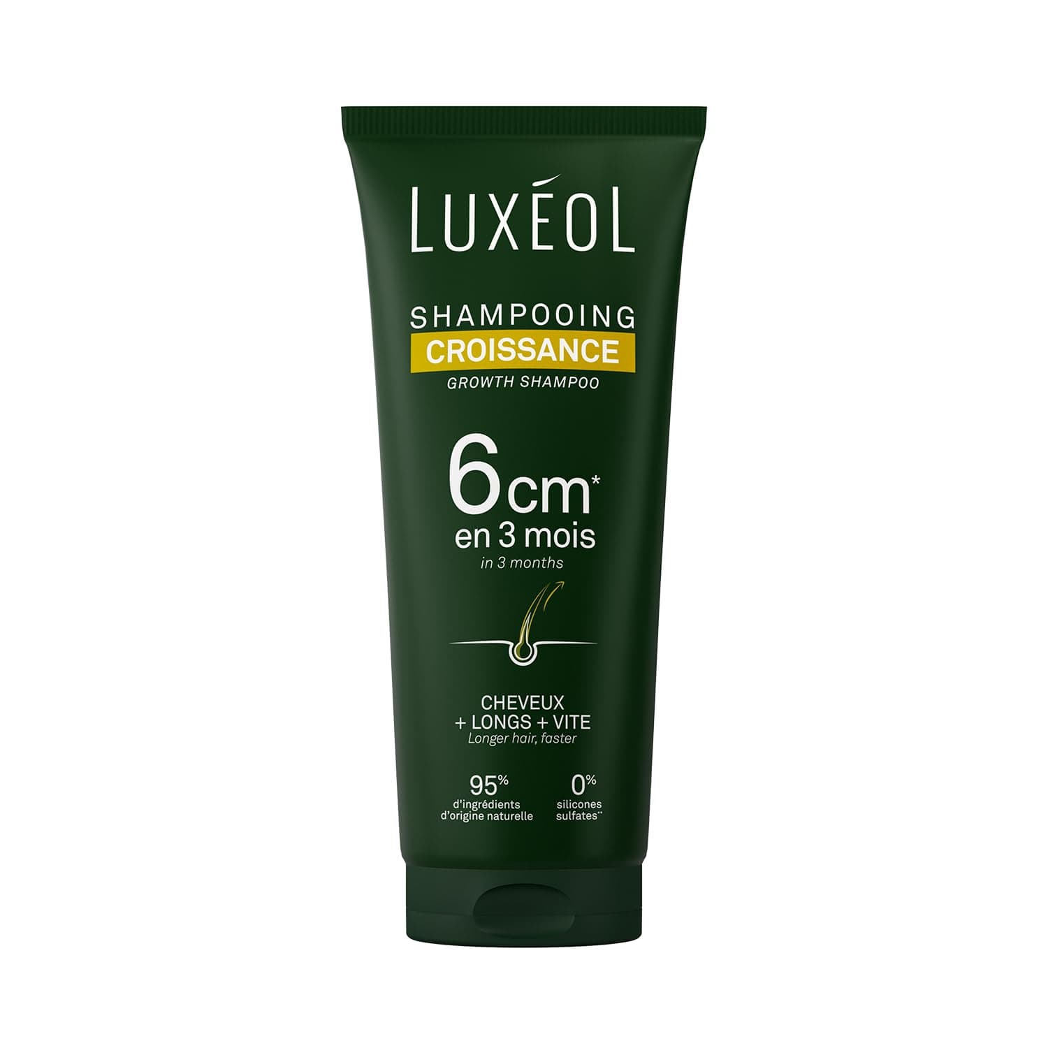 LUXÉOL - Shampoing Croissance - Pousse de 6cm en 3 Mois* - Des Cheveux Plus Longs Plus Vite - Cliniquement Prouvé - Formule d'Origine Naturelle - Huile de Ricin, Amla & Ginseng(3) - 200 ml