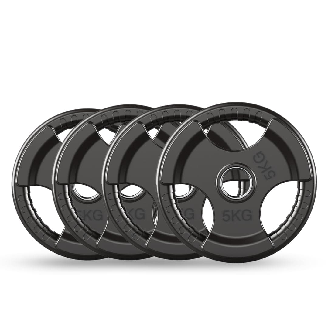 PhysKcal Discos de Pesas olímpicas de 1,25 kg a 25 kg con Acabado de Goma, Centro de Apertura de Φ 5,1 cm y diseño de Triple Agarre, Discos Negros para Levantamiento y Entrenamiento de Fuerza
