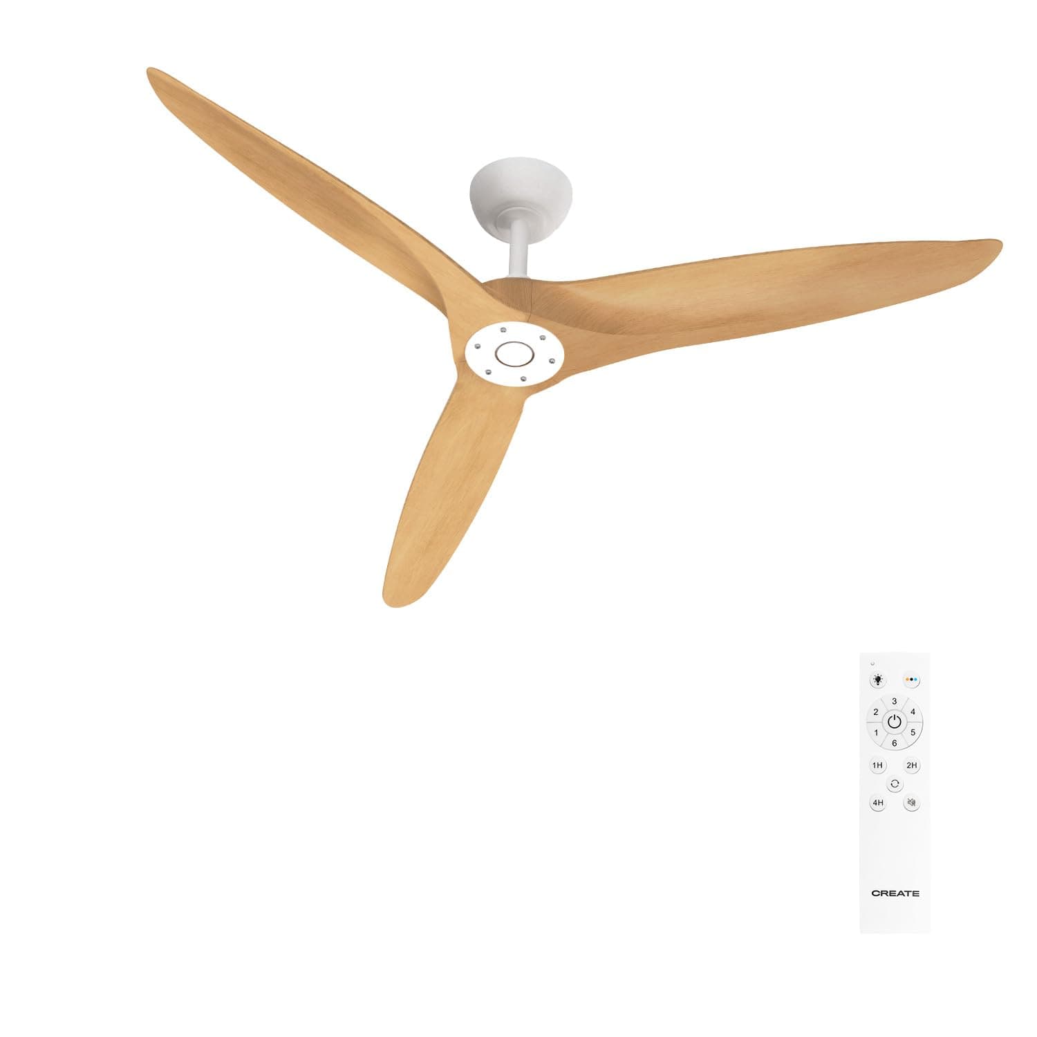 CREATE / WIND CENTURY/Ventilateur de plafond blanc bois naturel avec télécommande / 40W, programmable, Ø152 cm, 6 vitesses, fonction été-hiver