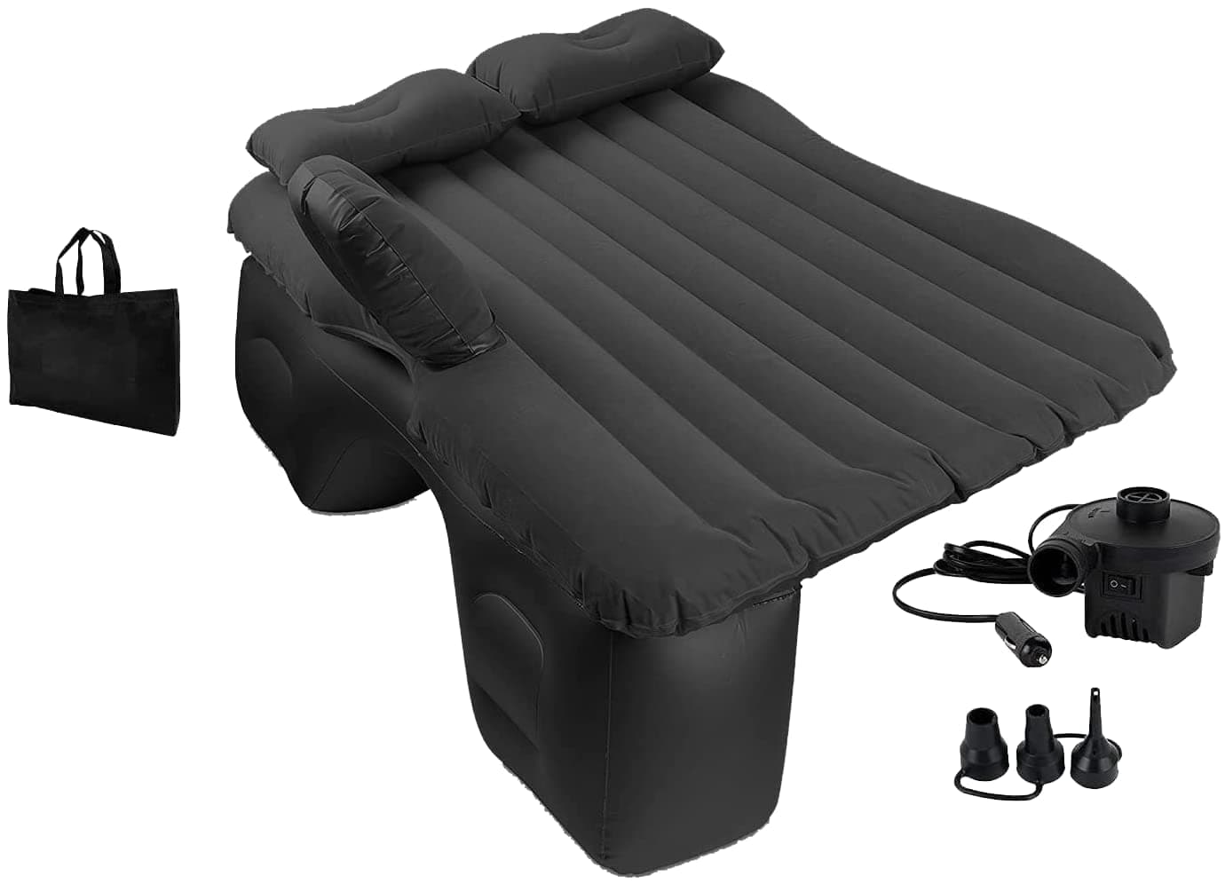 EDIESI, Materasso Auto, Materasso Gonfiabile, Letto Gonfiabile, Materassino per il Sedile dell’auto, con la Pompa di Aria Elettrica 12V e 3 Adattatori. (Nero)