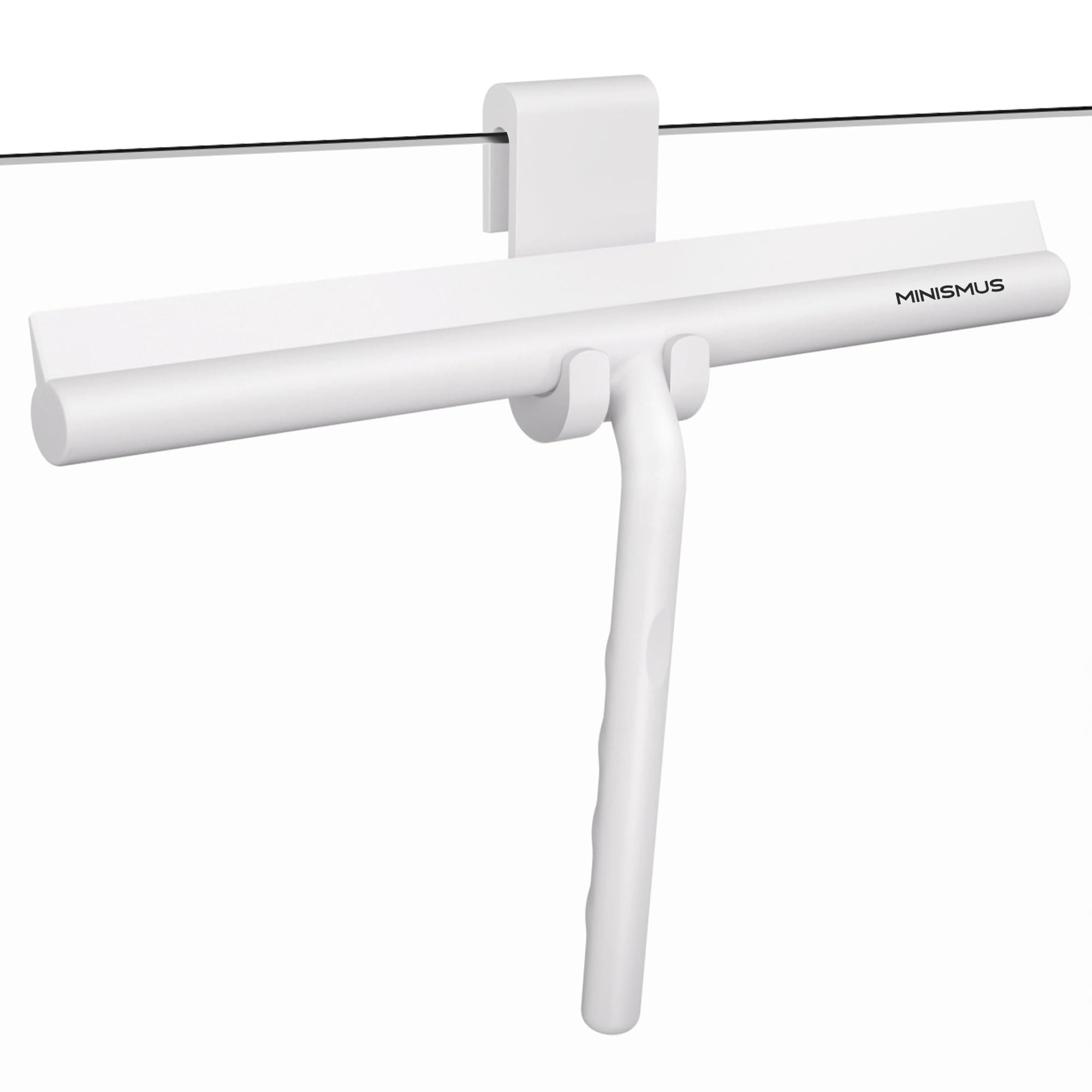 Minismus Tergivetro per Doccia - Pulisci Vetri Porte e Finestre - Tergivetro Doccia Silicone - Pulisci Doccia Vetro, Bagno e Specchi - Senza Foratura, Supporto Incluso (Bianco, 28 cm)