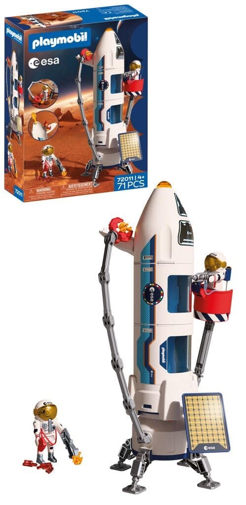 PLAYMOBIL Space Esa Cohete de investigación a Marte| Cohete Modular con Plataforma de Lanzamiento y 2 astronautas | Juguete para niños a Partir de 4 años | 72011