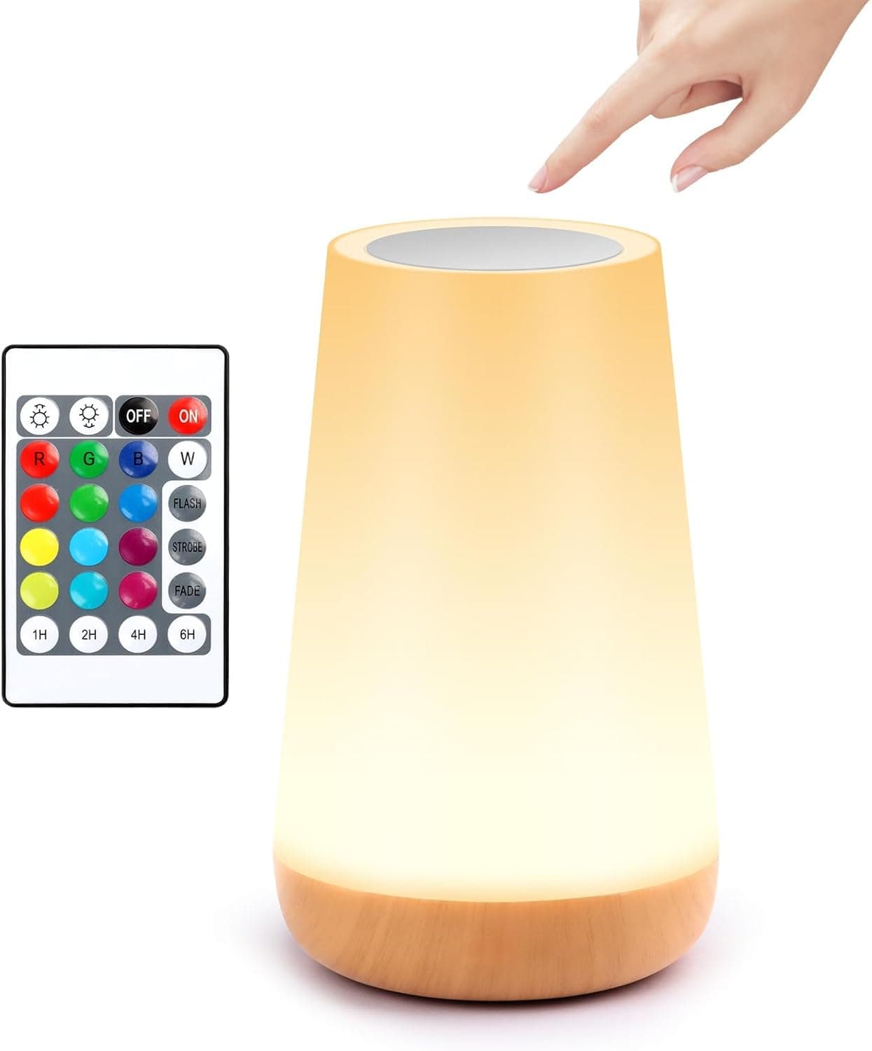 YverLand Lámpara Mesita Noche LED Recargable. Control Táctil y Remoto, 13 Colores, 5 Brillos, 3 Modos, Temporizador Automático, Luz Nocturna Inalámbrica para Dormitorio, Niños y Camping (Cónica)