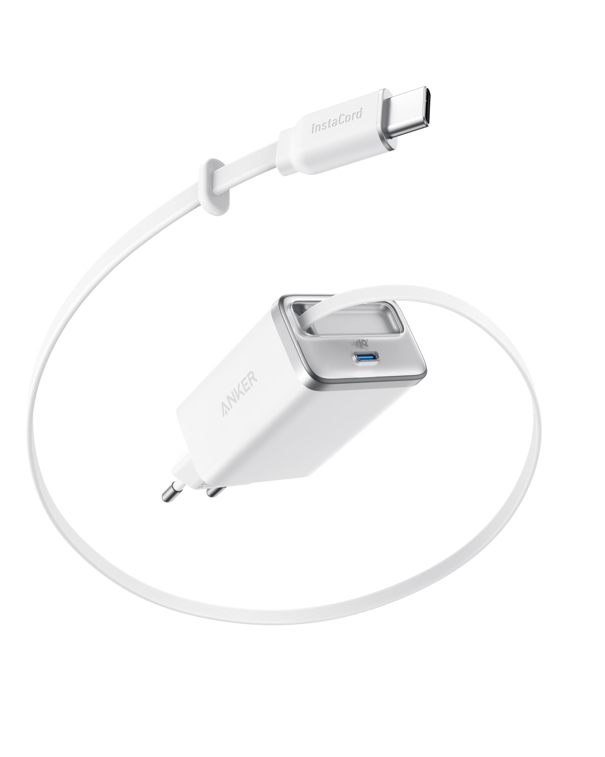 Anker Nano USB C Ladegerät, 35W Max, kompaktes Netzteil, 2 Anschlüsse, Strapazierfähiges & integriertes Anker InstaCord-Kabel zum Ausziehen, Für iPhone 17/16/15 Serie, iPad, Pixel(Keine Powerbank)