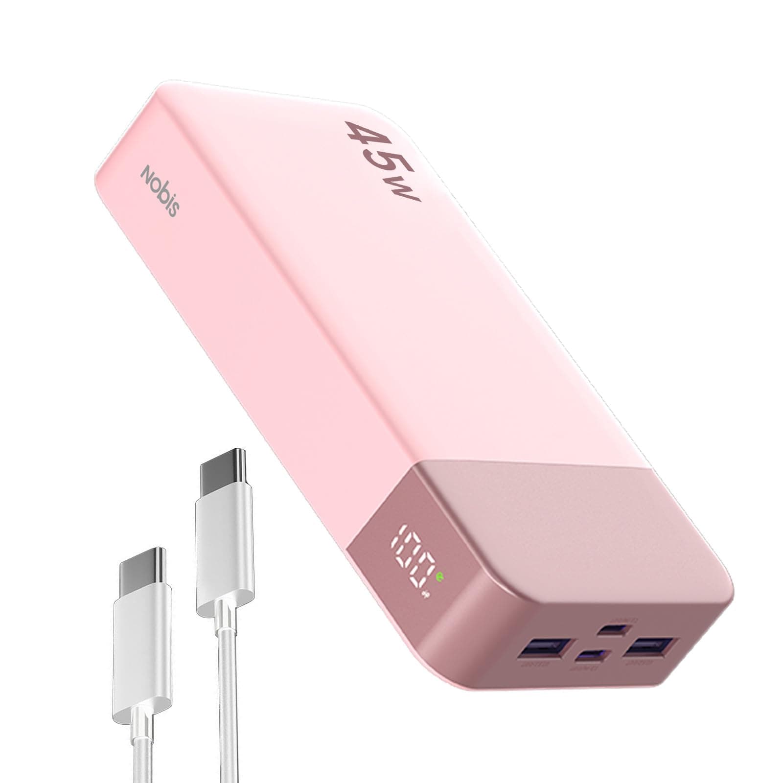 NOBIS Power Bank 20000mAh Powerbank 45 W Fast Charging Caricatore Portatile USB C In & Out, 4 Ports Portable Charger with LED Digital Display, Compatible with Phone 17 S25 (Rosa)