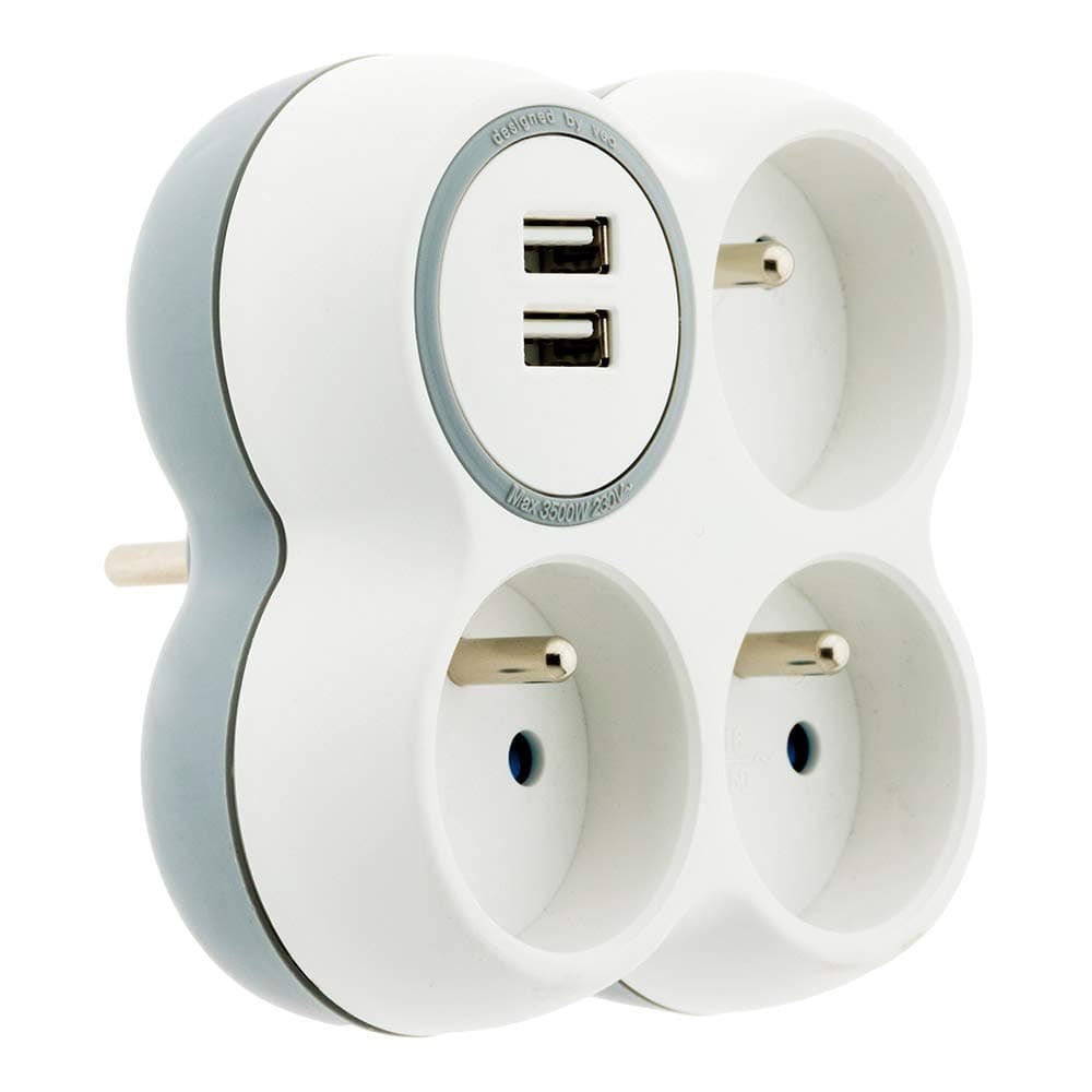 Zenitech Triplite 16A 2P+T + 2 Ports USB Blanc,Gris