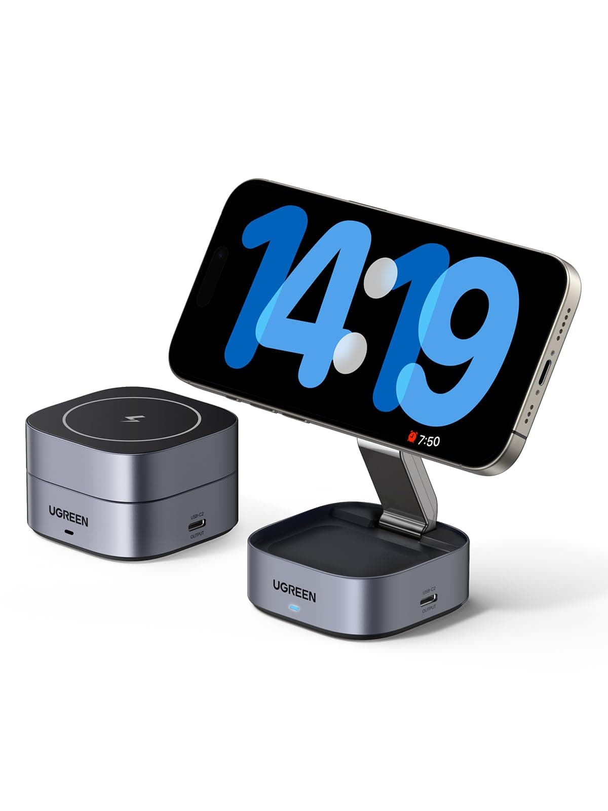 UGREEN MagFlow Chargeur Induction iPhone 2 en 1 Qi Compatible avec MagSafe iPhone 17 16 15 14 13 12 Air Plus Pro Max AirPods 4 3 Pro 3 2 1 Chargeur sans Fil Magnétique Rapide Pliable Angle Réglable