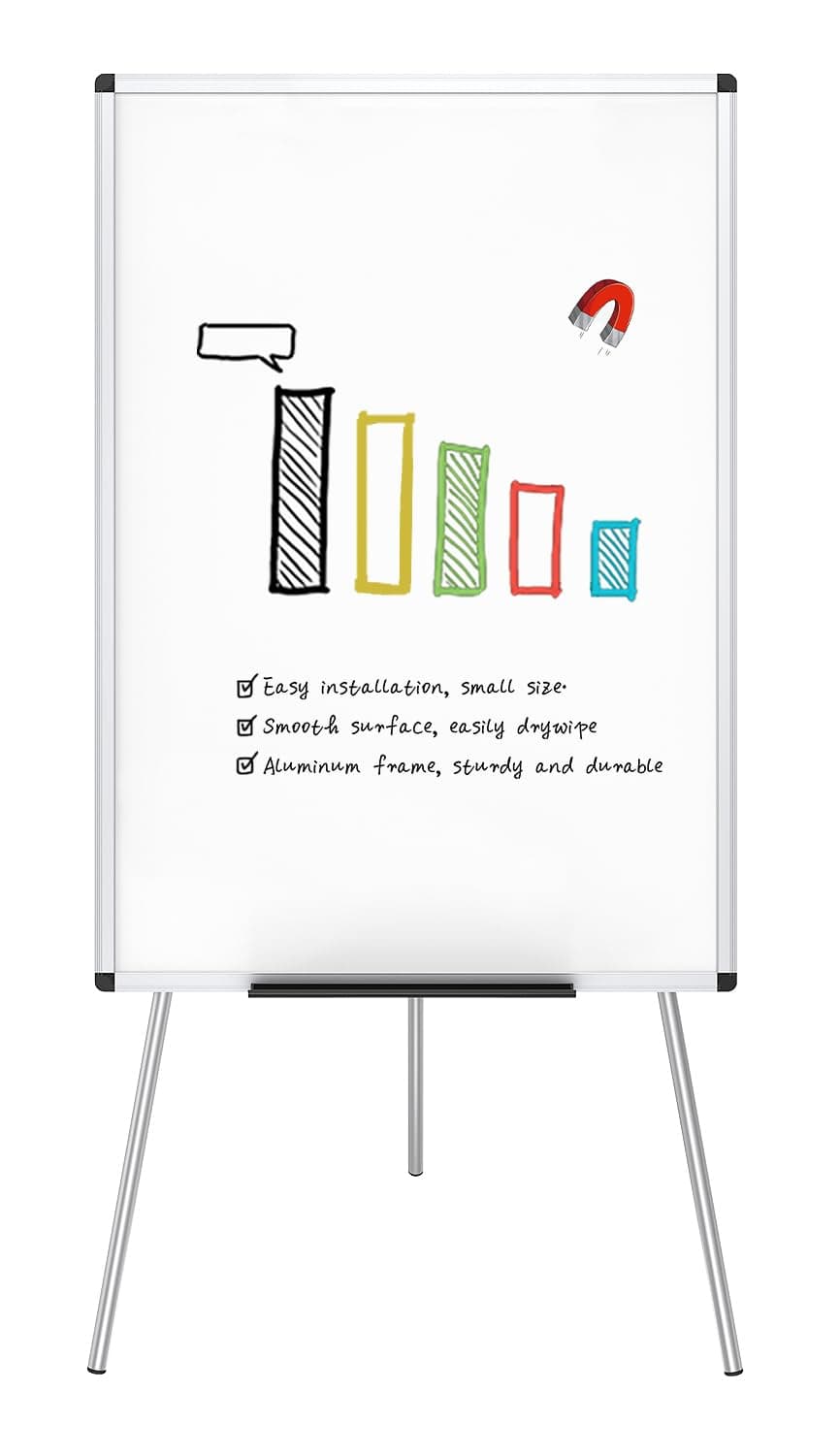 VIZ-PRO Tableau Blanc Magnétique Effaçable à Sec sur Pied 90 x 60 cm | Hauteur Réglable, Paperboard, Avec Cadre en Aluminium, Pour Bureau, École et Maison