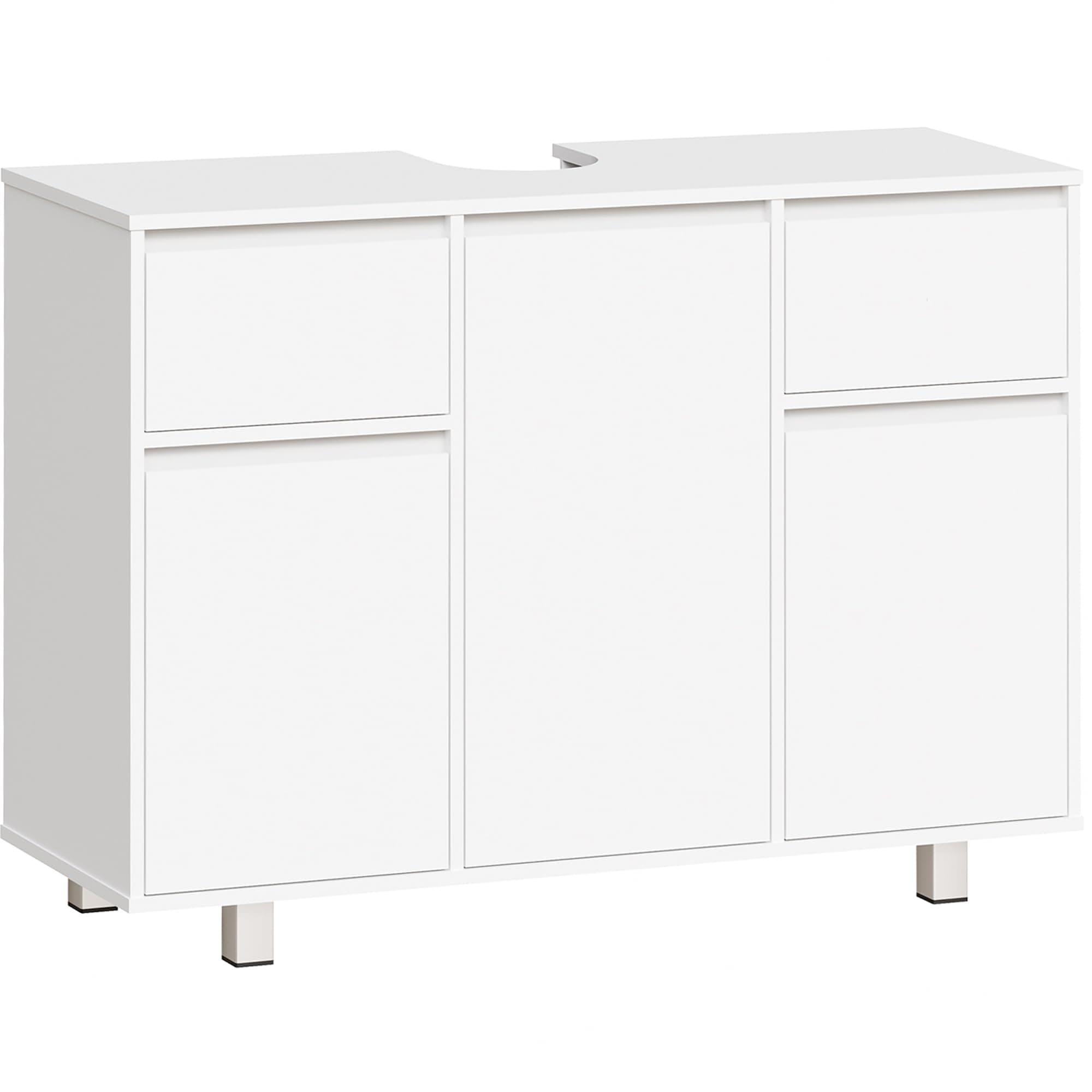 BEWISHOME Mobile Sottolavabo per Bagno Bianco, Mobile Sotto Lavandino Bagno | 90 x 30 x 62,5cm mobili sottolavabo bagno con 2 Cassetto, 3 Ante, Sottolavabo Bagno Ampia Capacità di Contenimento